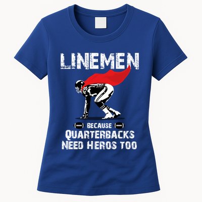 Line Because Quarterbacks Need Heros Fun Football Xmas Gift Womens T-Shirt