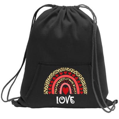 Love Boho Rainbow Leopard Print Valentines Day Cute Heart Sweatshirt Cinch Pack Bag