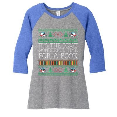 Librarian Books Reading Ugly Christmas Sweaters Great Gift Women's Tri-Blend 3/4-Sleeve Raglan Shirt