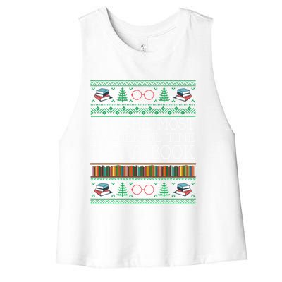 Librarian Books Reading Ugly Christmas Sweaters Great Gift Women's Racerback Cropped Tank