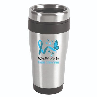 Light Blue Ribbon for Trisomy 18 Awareness with Butterfly Design 16oz Travel Tumbler