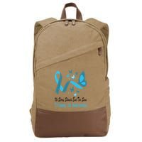 Light Blue Ribbon for Trisomy 18 Awareness with Butterfly Design Cotton Canvas Backpack