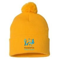 Light Blue Ribbon for Trisomy 18 Awareness with Butterfly Design Pom Pom 12in Knit Beanie