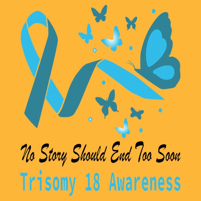 Light Blue Ribbon for Trisomy 18 Awareness with Butterfly Design Pom Pom 12in Knit Beanie