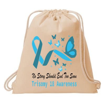 Light Blue Ribbon for Trisomy 18 Awareness with Butterfly Design Drawstring Bag