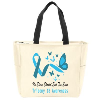 Light Blue Ribbon for Trisomy 18 Awareness with Butterfly Design Zip Tote Bag