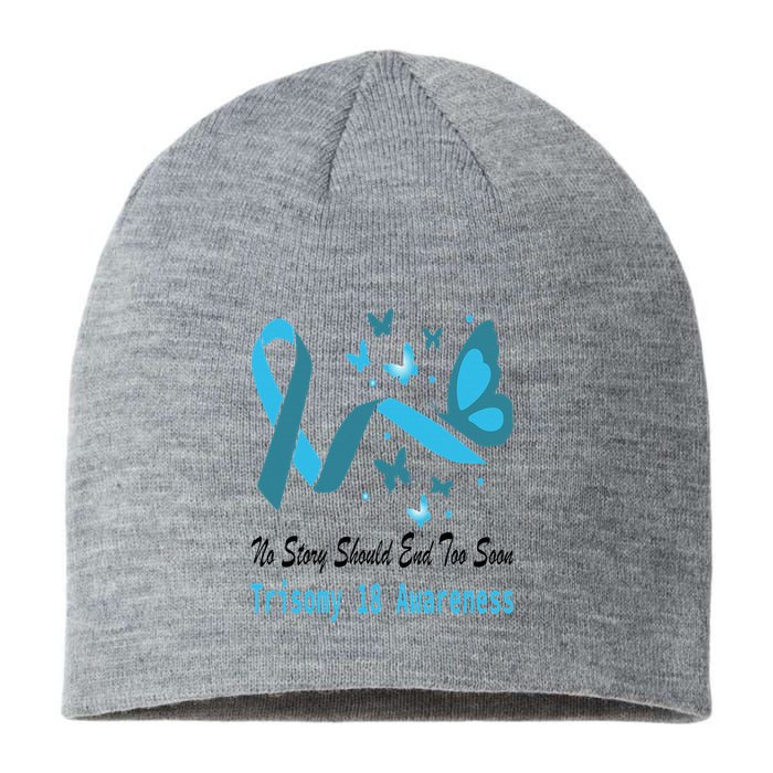 Light Blue Ribbon for Trisomy 18 Awareness with Butterfly Design Sustainable Beanie