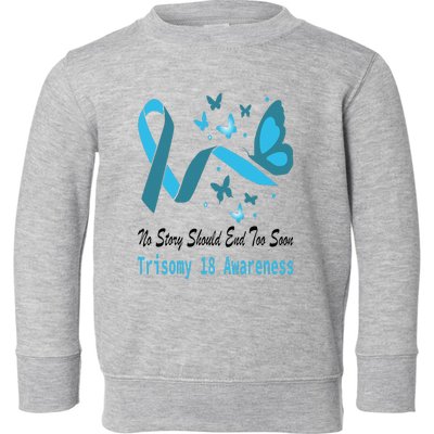 Light Blue Ribbon for Trisomy 18 Awareness with Butterfly Design Toddler Sweatshirt