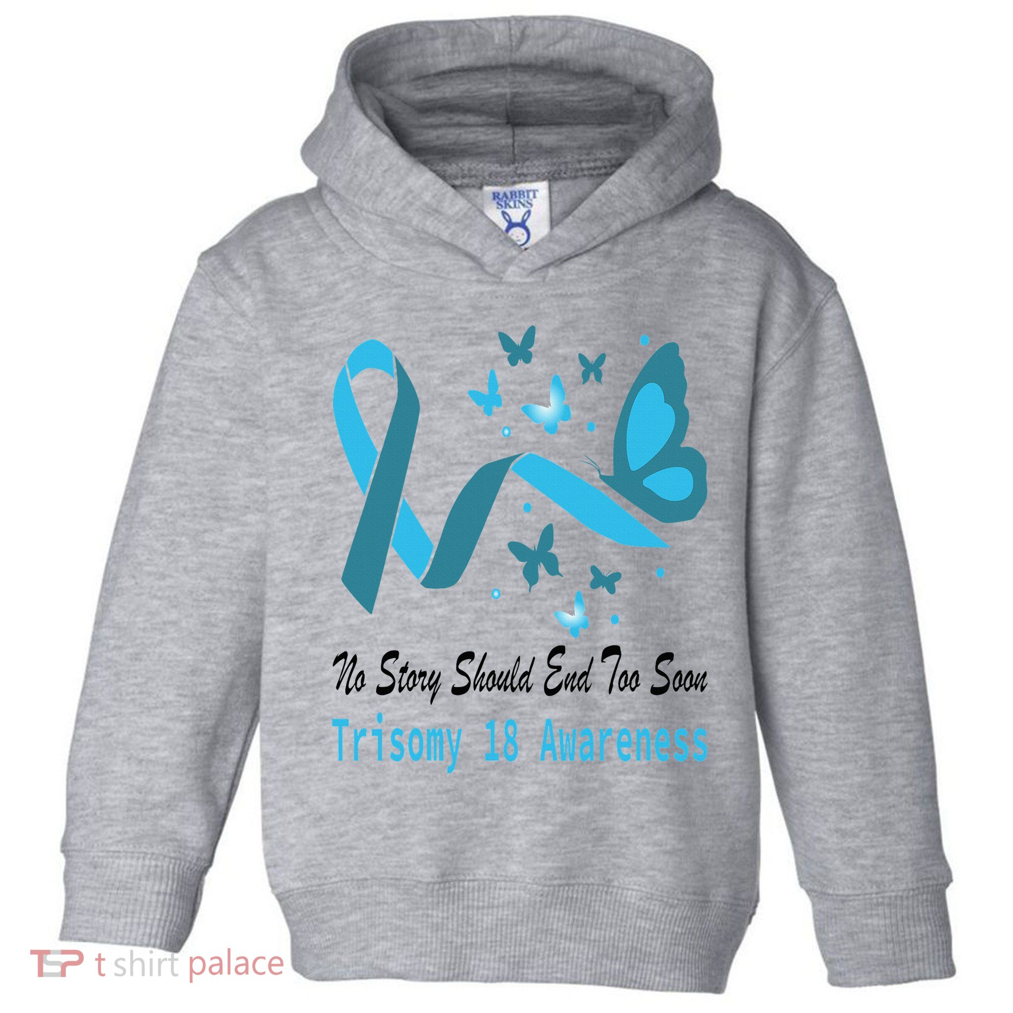 Light Blue Ribbon for Trisomy 18 Awareness with Butterfly Design Toddler Hoodie