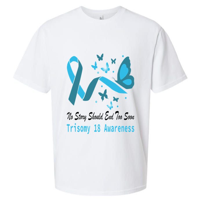 Light Blue Ribbon for Trisomy 18 Awareness with Butterfly Design Sueded Cloud Jersey T-Shirt