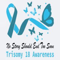 Light Blue Ribbon for Trisomy 18 Awareness with Butterfly Design Sueded Cloud Jersey T-Shirt