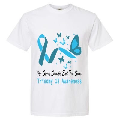 Light Blue Ribbon for Trisomy 18 Awareness with Butterfly Design Garment-Dyed Heavyweight T-Shirt