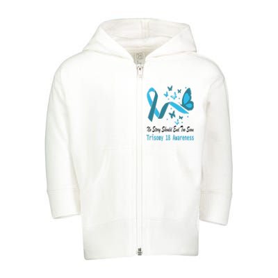 Light Blue Ribbon for Trisomy 18 Awareness with Butterfly Design Toddler Zip Fleece Hoodie