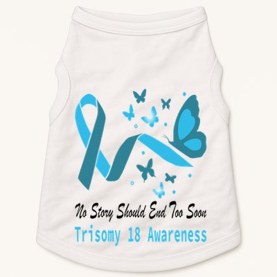 Light Blue Ribbon for Trisomy 18 Awareness with Butterfly Design Doggie Tank