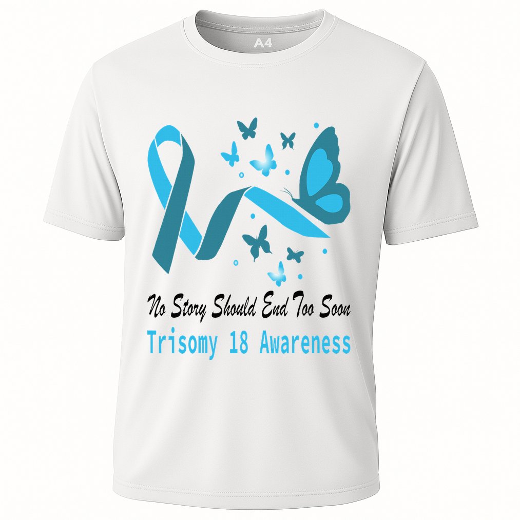 Light Blue Ribbon for Trisomy 18 Awareness with Butterfly Design Performance Shirt