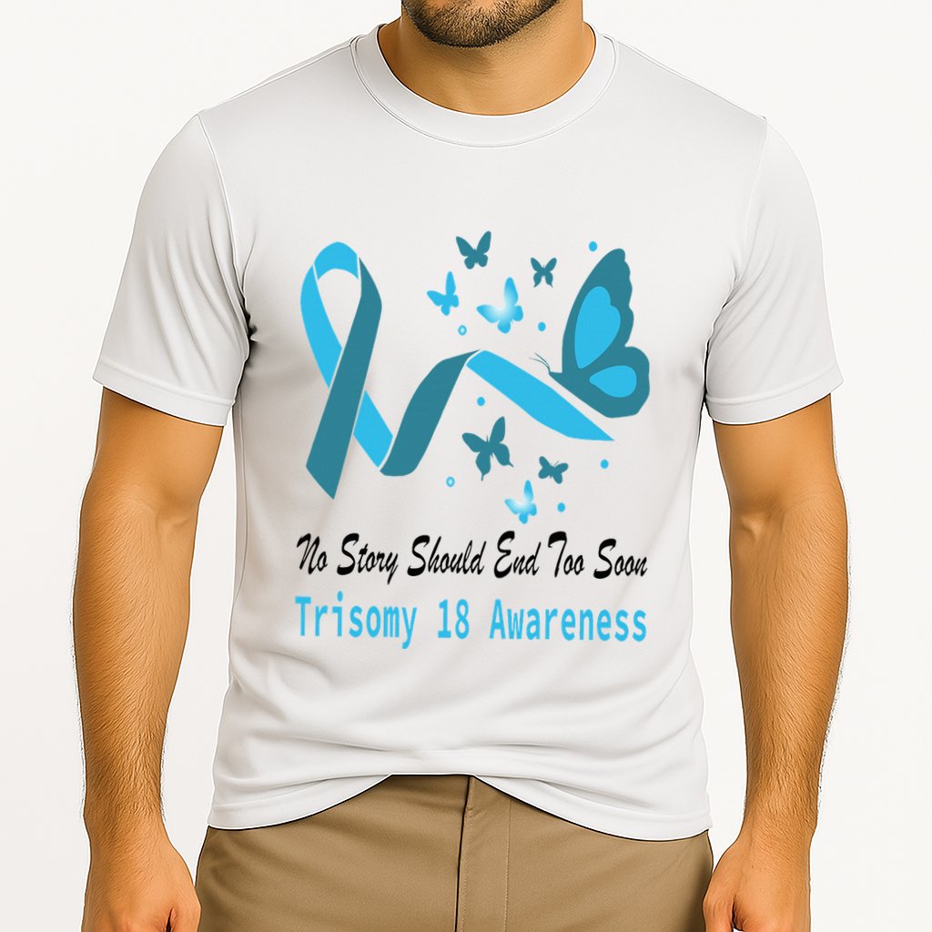 Light Blue Ribbon for Trisomy 18 Awareness with Butterfly Design Performance Shirt