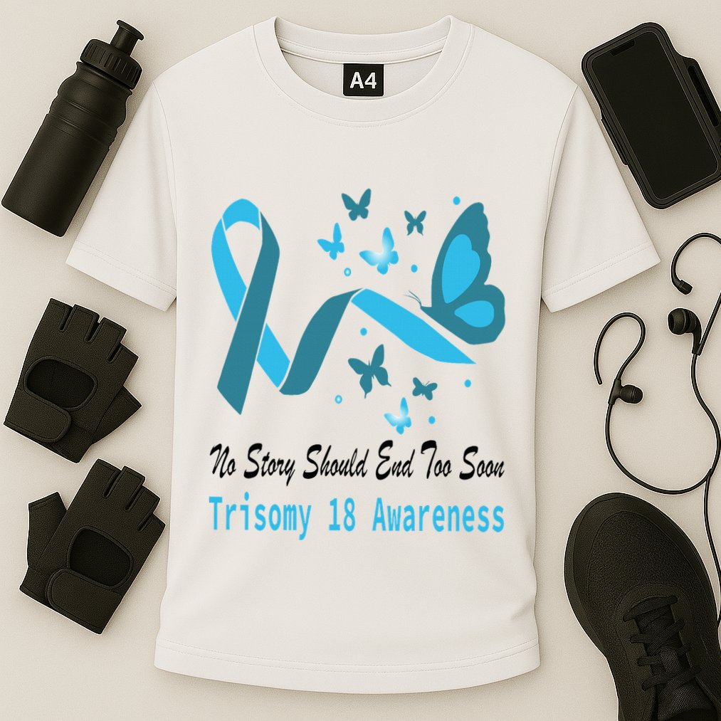 Light Blue Ribbon for Trisomy 18 Awareness with Butterfly Design Performance Shirt