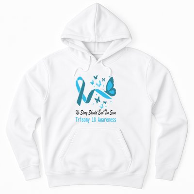 Light Blue Ribbon for Trisomy 18 Awareness with Butterfly Design Hoodie