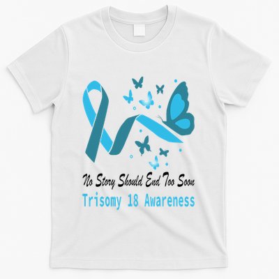 Light Blue Ribbon for Trisomy 18 Awareness with Butterfly Design T-Shirt