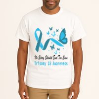 Light Blue Ribbon for Trisomy 18 Awareness with Butterfly Design Tall T-Shirt