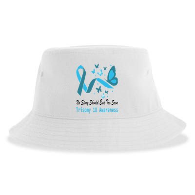 Light Blue Ribbon for Trisomy 18 Awareness with Butterfly Design Sustainable Bucket Hat