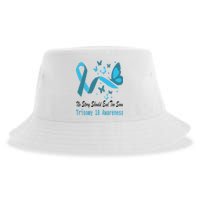 Light Blue Ribbon for Trisomy 18 Awareness with Butterfly Design Sustainable Bucket Hat