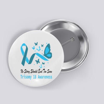 Light Blue Ribbon for Trisomy 18 Awareness with Butterfly Design Button