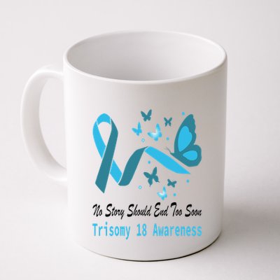 Light Blue Ribbon for Trisomy 18 Awareness with Butterfly Design Mug
