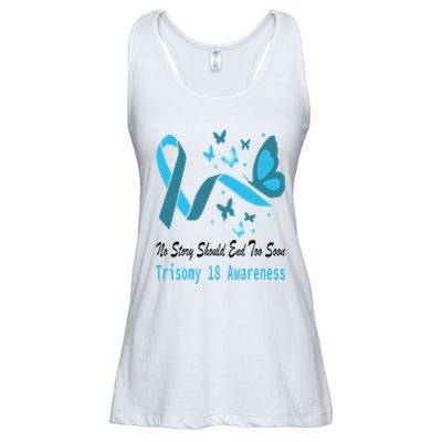 Light Blue Ribbon for Trisomy 18 Awareness with Butterfly Design Ladies Essential Flowy Tank