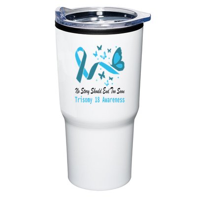 Light Blue Ribbon for Trisomy 18 Awareness with Butterfly Design Tumbler