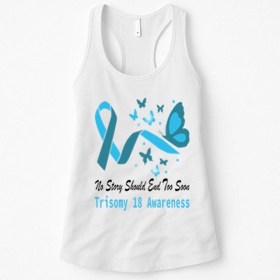 Light Blue Ribbon for Trisomy 18 Awareness with Butterfly Design Womens Tank Top
