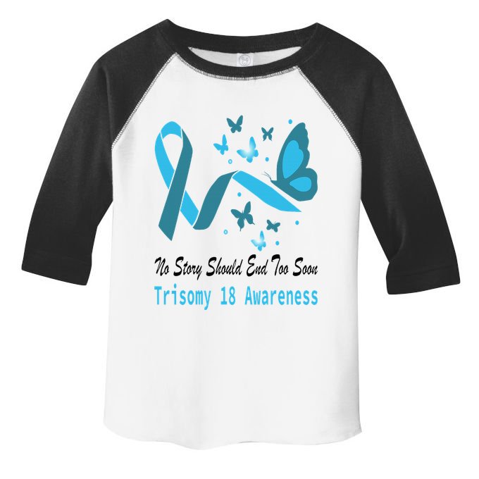 Light Blue Ribbon for Trisomy 18 Awareness with Butterfly Design Toddler Fine Jersey T-Shirt