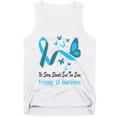 Light Blue Ribbon for Trisomy 18 Awareness with Butterfly Design Tank Top