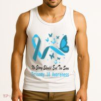 Light Blue Ribbon for Trisomy 18 Awareness with Butterfly Design Tank Top