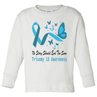 Light Blue Ribbon for Trisomy 18 Awareness with Butterfly Design Toddler Long Sleeve Shirt