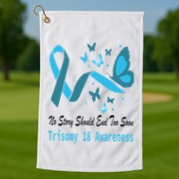Light Blue Ribbon for Trisomy 18 Awareness with Butterfly Design Golf Towel