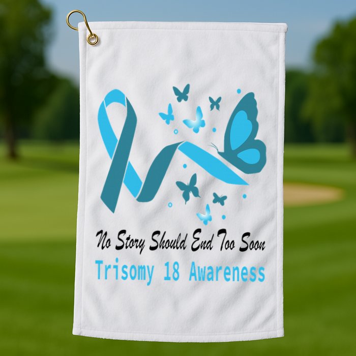 Light Blue Ribbon for Trisomy 18 Awareness with Butterfly Design Golf Towel