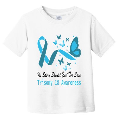 Light Blue Ribbon for Trisomy 18 Awareness with Butterfly Design Toddler T-Shirt