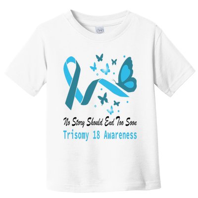 Light Blue Ribbon for Trisomy 18 Awareness with Butterfly Design Toddler T-Shirt