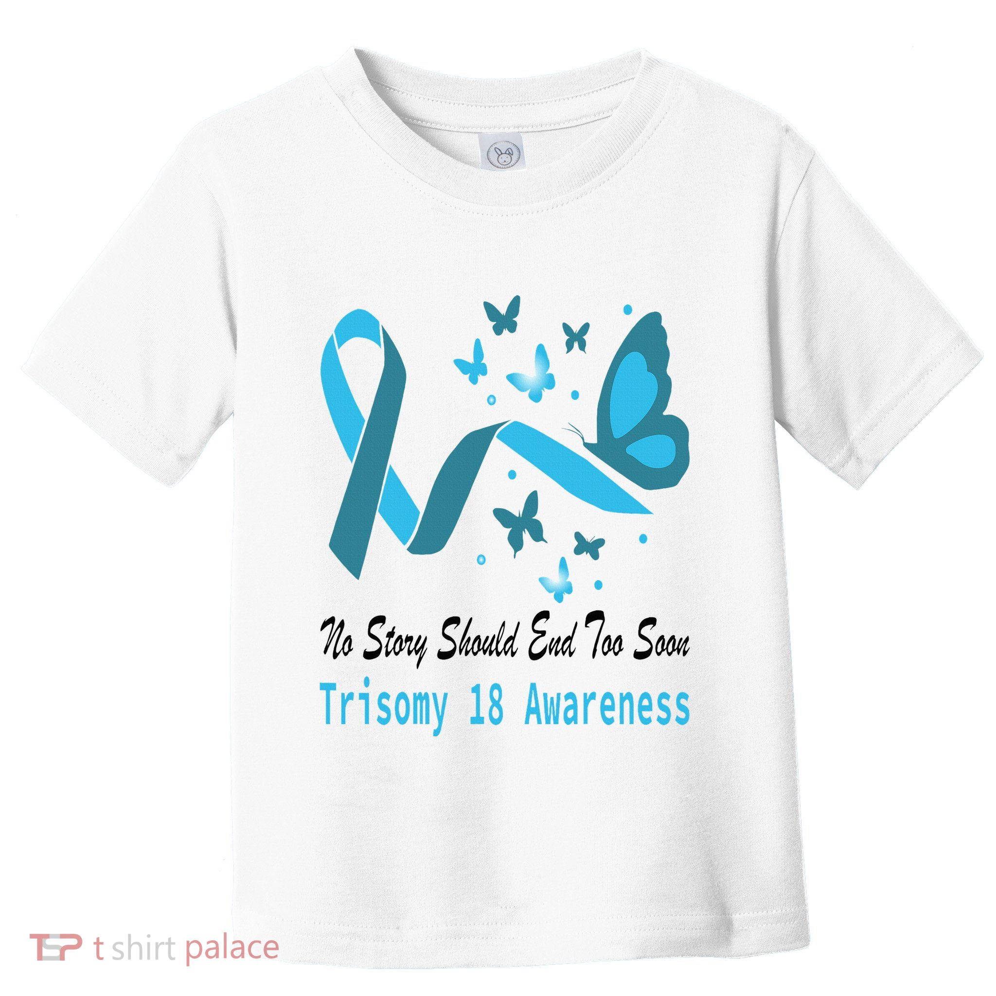 Light Blue Ribbon for Trisomy 18 Awareness with Butterfly Design Toddler T-Shirt