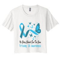 Light Blue Ribbon for Trisomy 18 Awareness with Butterfly Design Crop Top