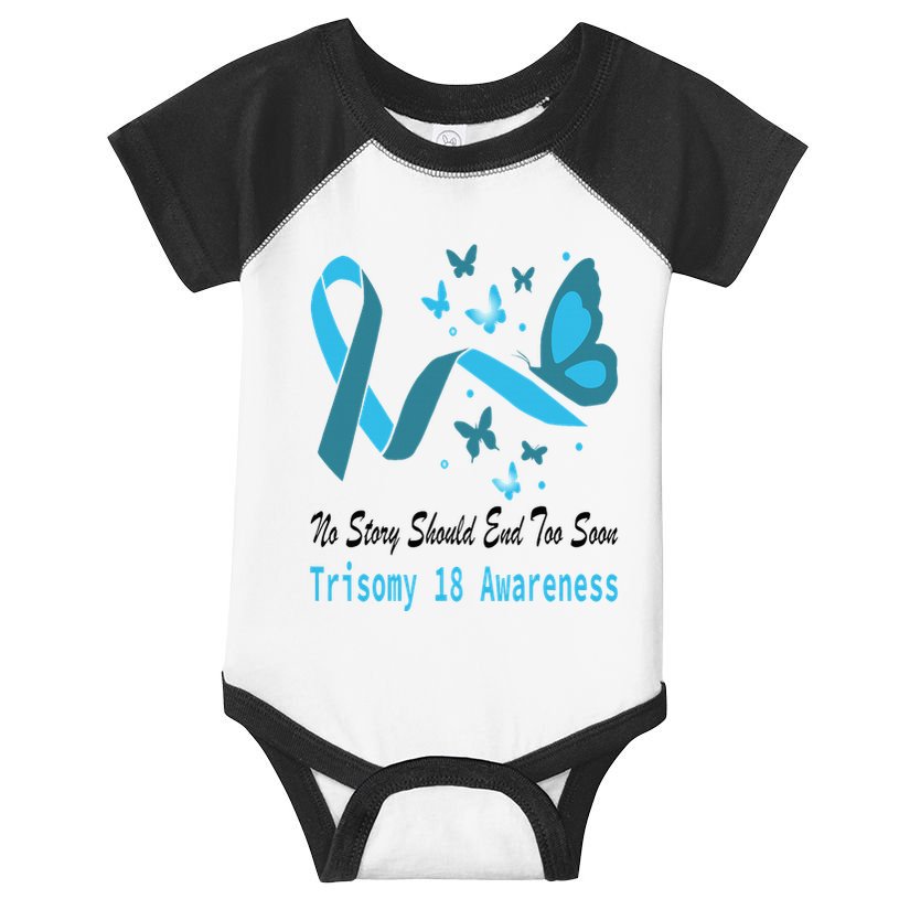 Light Blue Ribbon for Trisomy 18 Awareness with Butterfly Design Infant Baby Jersey Bodysuit