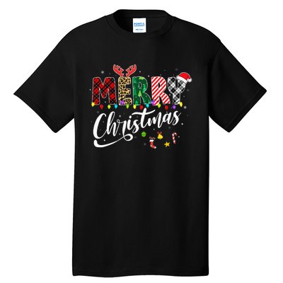 Leopard Buffalo Red Plaid Merry Christmas Tall T-Shirt