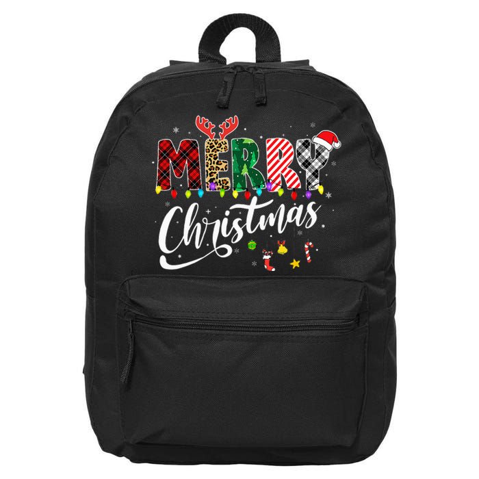 Leopard Buffalo Red Plaid Merry Christmas 16 in Basic Backpack