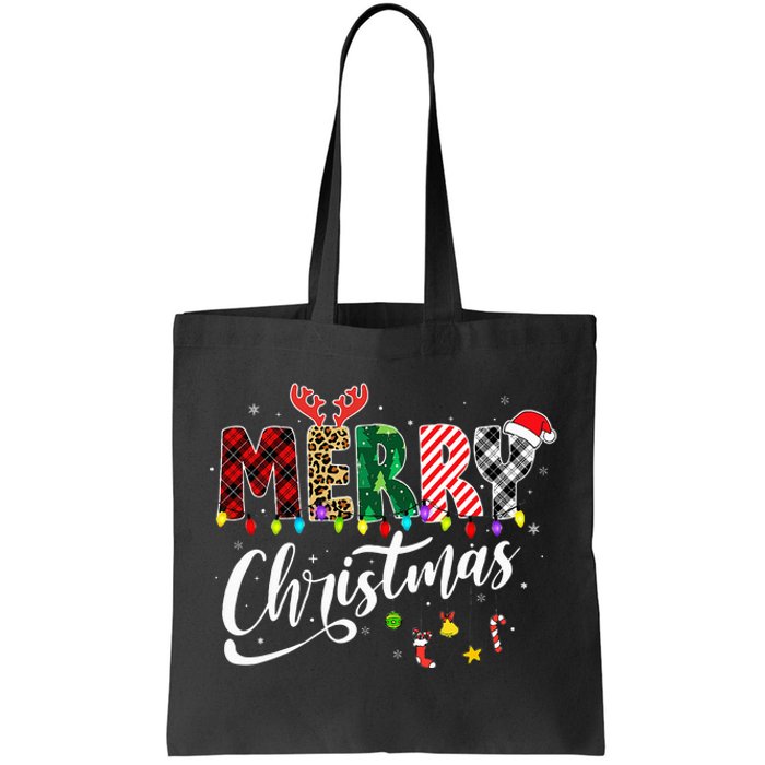 Leopard Buffalo Red Plaid Merry Christmas Tote Bag