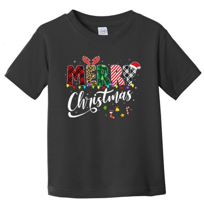 Leopard Buffalo Red Plaid Merry Christmas Toddler T-Shirt