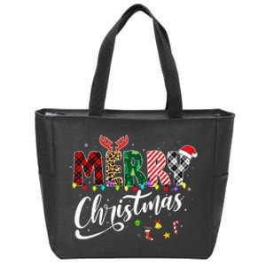 Leopard Buffalo Red Plaid Merry Christmas Zip Tote Bag