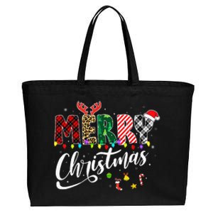 Leopard Buffalo Red Plaid Merry Christmas Cotton Canvas Jumbo Tote