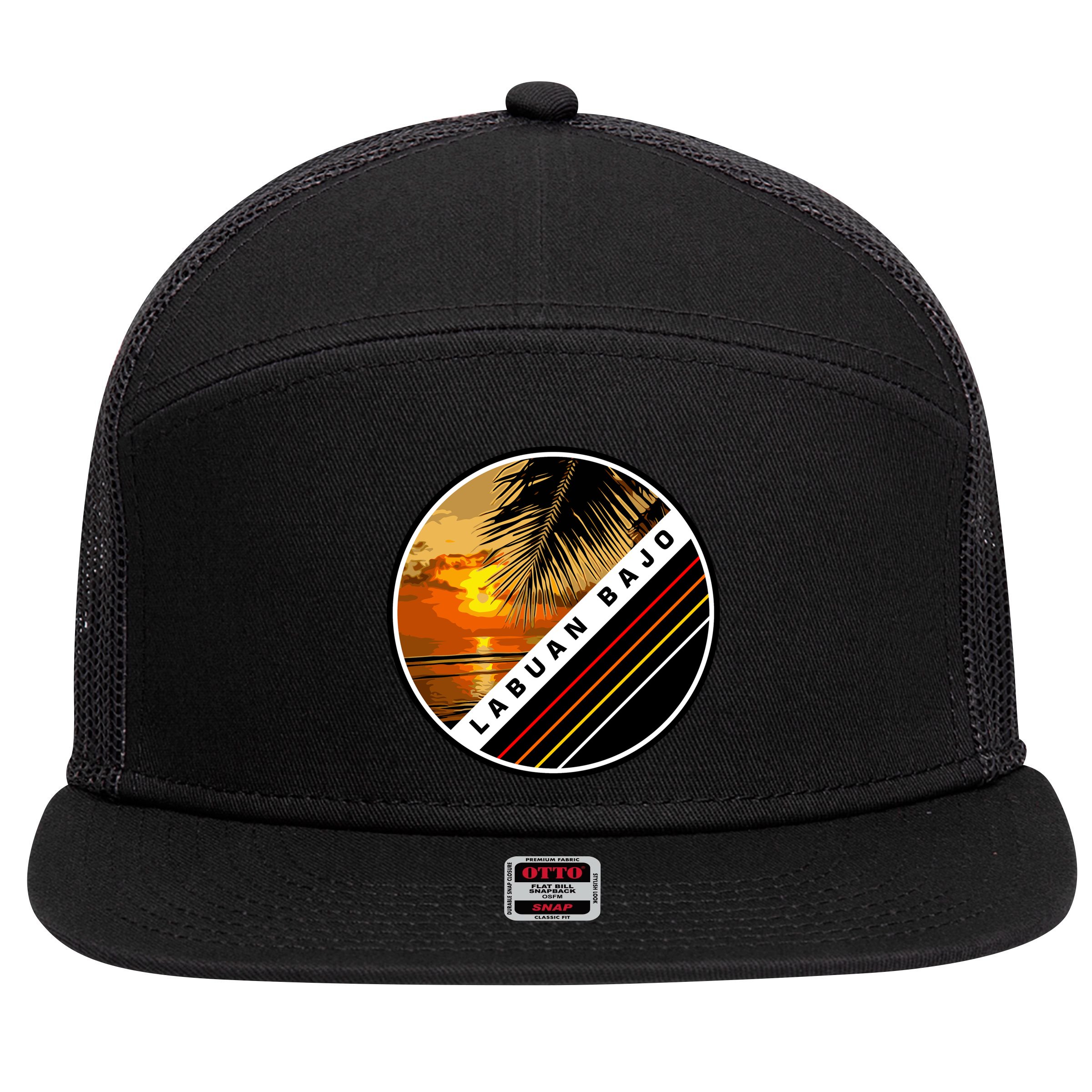 Labuan Bajo Retro Sunset 7 Panel Mesh Trucker Snapback Hat