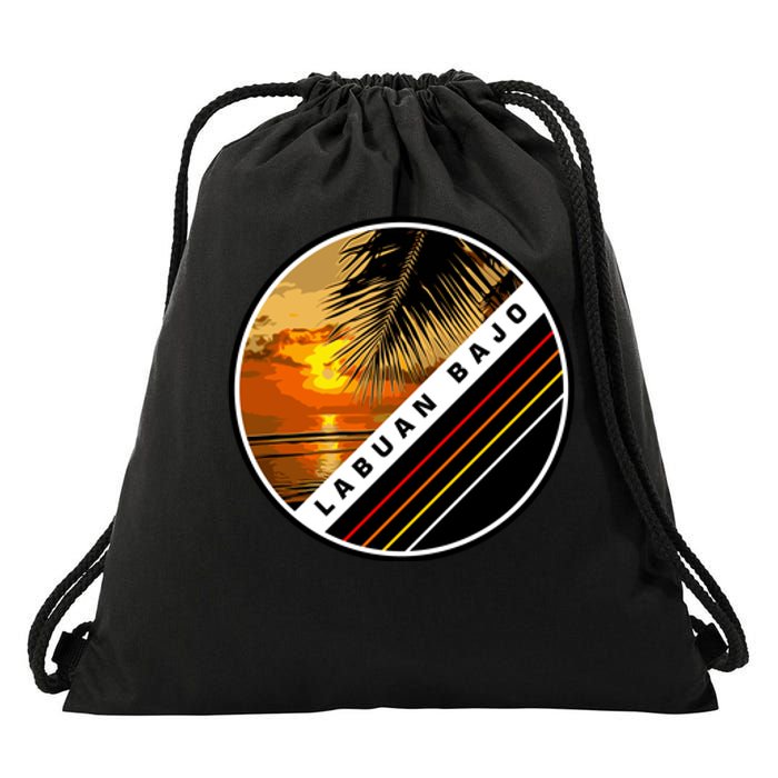 Labuan Bajo Retro Sunset Drawstring Bag